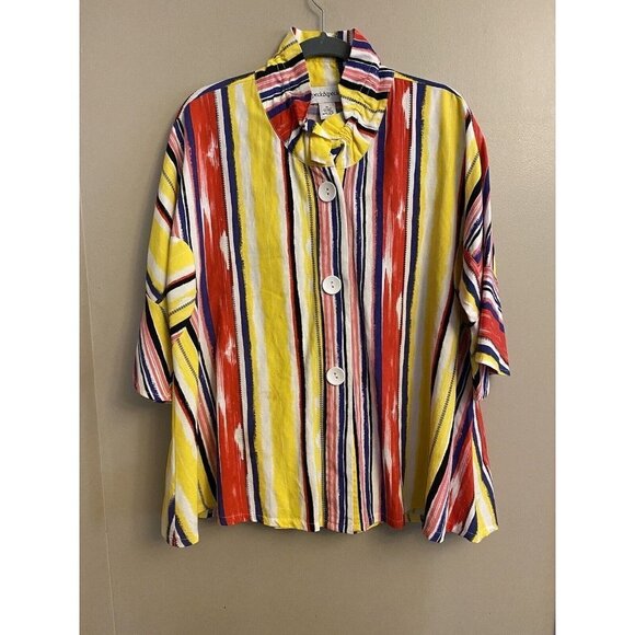 Peck & Peck Button Blouse Shacket Multicolor XL Women Bell Sleeves Career Artsy - Picture 1 of 10